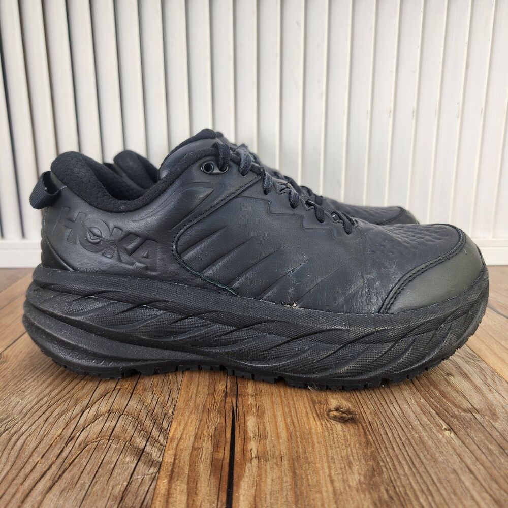 Hoka One One Bondi SR Womens 9 D Wide Black Slip Resistant Leather Shoes 1129351